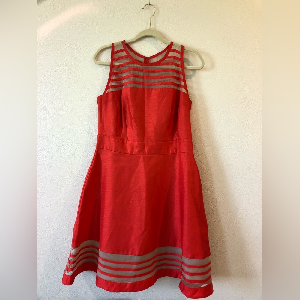 A-Line Tea Length Fashion Dress | Size 12 | Coral